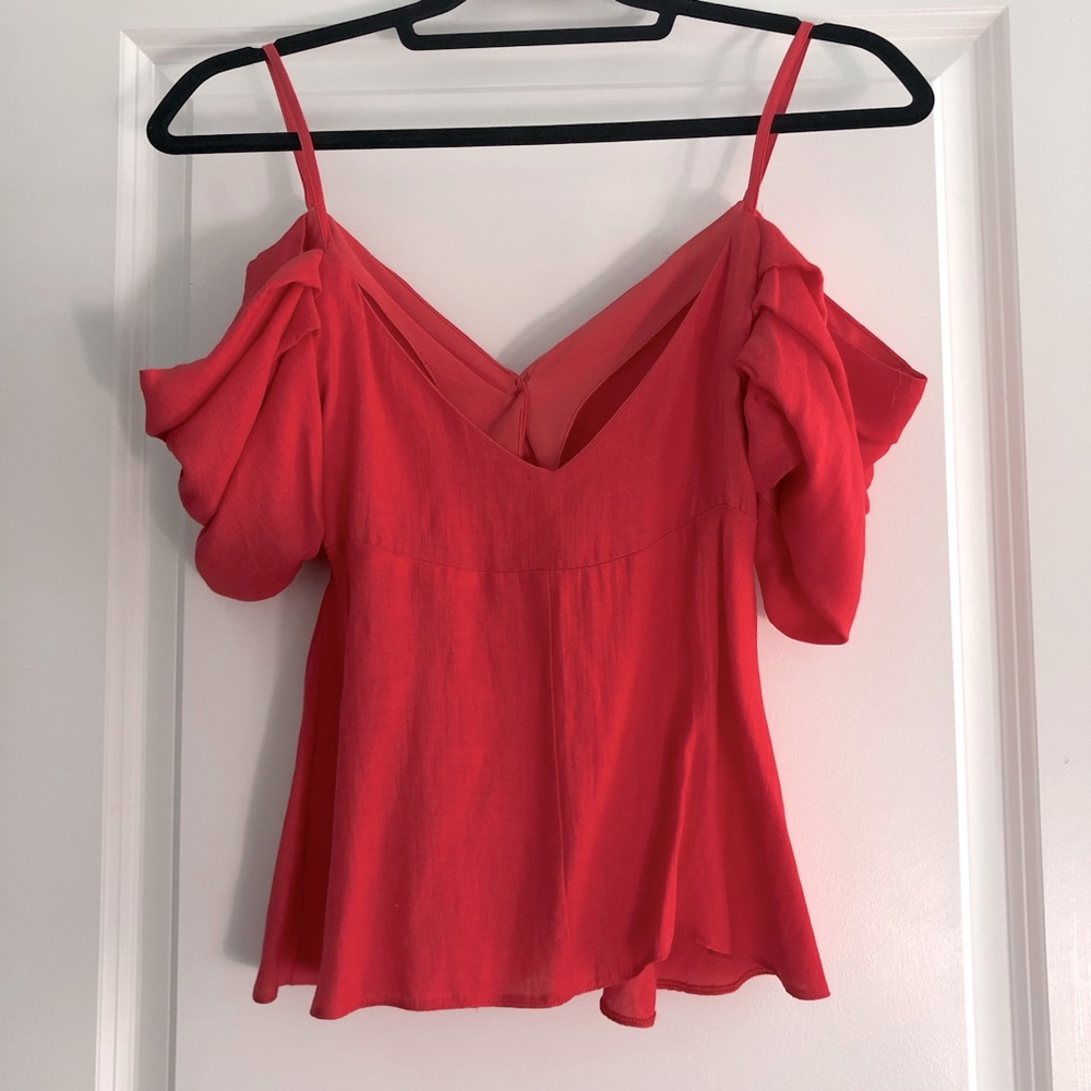 Topshop Cold Shoulder Top Coral Red Barbie Style - Picture 5 of 6